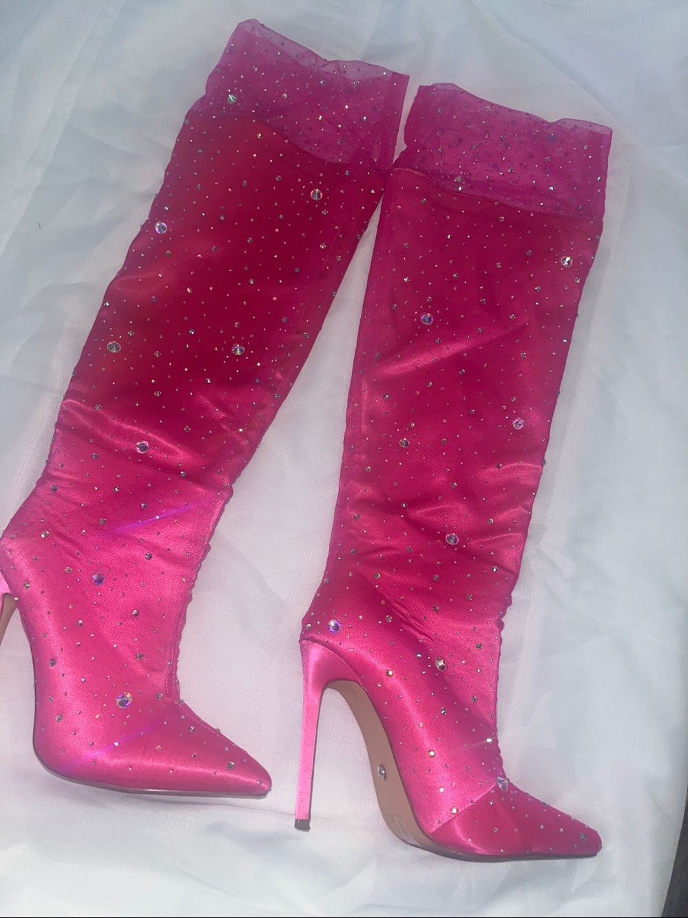 Azalea Wang Hot Pink Barbie core Crystal-Embellished Stiletto Knee-High Boots - Picture 3 of 5